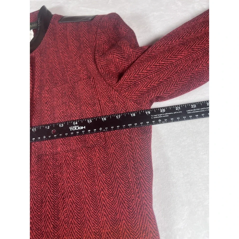 Harve Benard Coat Womens 8 Red‎ Wool Herringbone Faux Leather Trim Mid Length